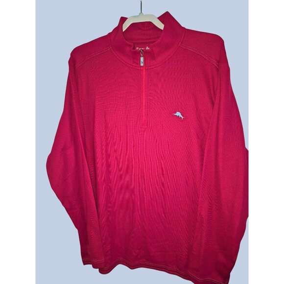 Tommy Bahama IslandZone Supima Cotton 1/4 Zip Pullover Shirt L/G Red - Picture 1 of 9